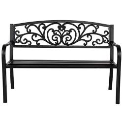 VINGLI 50'' Patio Park Garden Bench Outdoor Metal Benches,Cast Iron Steel Frame Chair Front Porch Path Yard Lawn Decor Deck Furniture Clearance