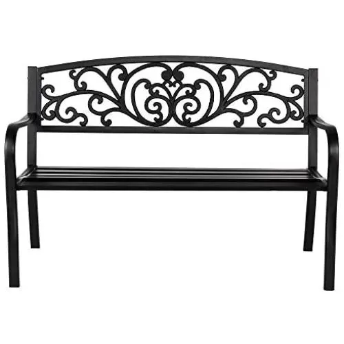 VINGLI 50'' Patio Park Garden Bench Outdoor Metal Benches,Cast Iron Steel Frame Chair Front Porch Path Yard Lawn Decor Deck Furniture Clearance VINGLI 50'' Patio Park Garden Bench Outdoor Metal Benches,Cast Iron Steel Frame Chair Front Porch Path Yard Lawn Decor Deck Furniture Clearance