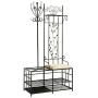 Kings Brand Black Finish Metal Hallway Storage Bench with Coat Rack & Umbrella Holder