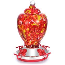 Hapito Hummingbird Feeder for Outdoors - Hand Blown Glass, 26 Ounces Nectar Capacity, No Leaking/Rustless, Containing Ant Moat, Metal Hook, Hemp Rope and Brush