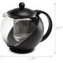 Primula Half Moon Teapot with Removable Infuser, Borosilicate Glass Tea Maker, Stainless Steel Filter, Dishwasher Safe, 40-Ounce, Black