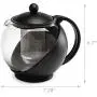 Primula Half Moon Teapot with Removable Infuser, Borosilicate Glass Tea Maker, Stainless Steel Filter, Dishwasher Safe, 40-Ounce, Black