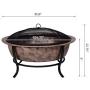Outsunny Black Rustic Cauldron Style Metal Wood Fire Pit Bowl w/Log Poker and Mesh Screen Enclosure for Ember Protection