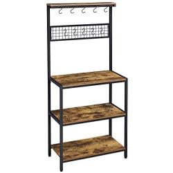 Yaheetech 4-Tier Industrial Kitchen Bakers Rack,Standing Bakers Racks,Microwave Oven Stand Organizer Workstation Mesh Panel w/10 Hooks,Standing Cupboard w/Storage Shelves,Stable Metal Frame