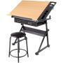 Yaheetech Height Adjustable Drafting Table Desk Drawing Table Desk with P2 Tiltable Tabletop, Stool and 2 Storage Drawers for Reading, Writing,Studying Art Craft Work Station