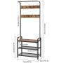 Homfa Coat Rack Shoes Bench, Hall Tree Entryway Shelf with Metal Frame, 3 in 1 Design Coat Stand Entryway Organizer, with Adjustable Feet and 9 Rounded Hooks, Wood Look Accent Furniture-Rustic Brown