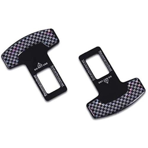 JUSTTOP 2-Pack Car Seat Belt Clip, Car Seat Belt Silencer Metal Tongue, Seat Safety Belt Buckle Auto Metal Seat, Universal for Most Vehicle-Black and White Plaid