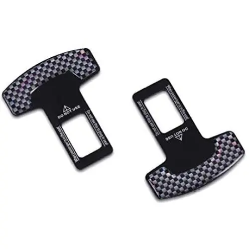 JUSTTOP 2-Pack Car Seat Belt Clip, Car Seat Belt Silencer Metal Tongue, Seat Safety Belt Buckle Auto Metal Seat, Universal for Most Vehicle-Black and White Plaid