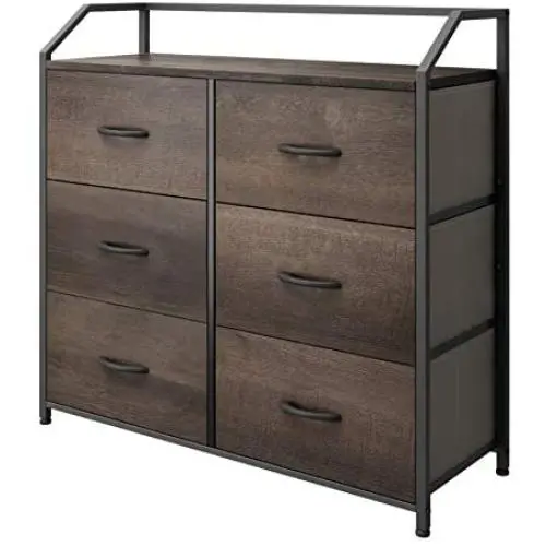 HOMECHO Fabric Dresser with 6 Drawers, Wide Chest of Drawers with Wood Top, Sturdy Metal Frame, Furniture Storage Tower for Bedroom, Closets, Hallway, Entryway, Dark Brown HOMECHO Fabric Dresser with 6 Drawers, Wide Chest of Drawers with Wood Top, Sturdy Metal Frame, Furniture Storage Tower for Bedroom, Closets, Hallway, Entryway, Dark Brown