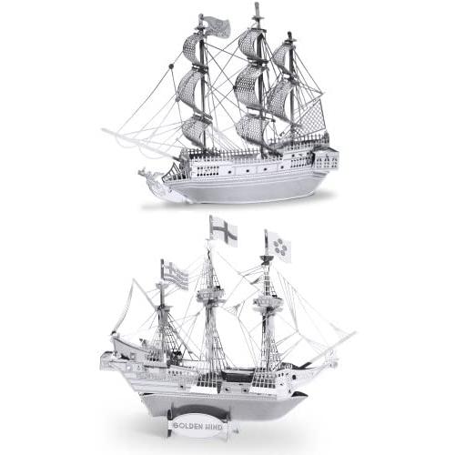 Metal Earth 3D Laser Cut Steel Models - Black Pearl Ship AND Golden Hind Ship SET OF 2