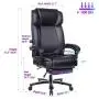 REFICCER Big and Tall Reclining Leather Office Chair, Metal Base High Back Executive Computer Desk Chair with Adjustable Lumbar Support, Angle Recline Locking System and Footrest, Black
