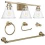 3-Light Vanity Light Fixture, 5-Piece All-in-One Bathroom Set (E26 Bulb Base), Brushed Gold Wall Sconce Lighting with Glass Shads, ETL Listed