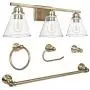 3-Light Vanity Light Fixture, 5-Piece All-in-One Bathroom Set (E26 Bulb Base), Brushed Gold Wall Sconce Lighting with Glass Shads, ETL Listed