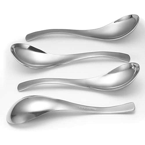 HIWARE Thick Heavy-Weight Soup Spoons, Stainless Steel Soup Spoons, Table Spoons, Set of 4