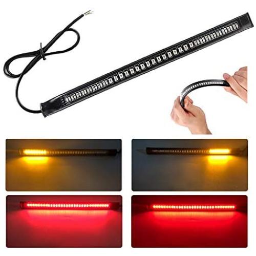 Ultra-thin Soft Super Bright Motorcycle Tail Light Bar 48LED 2835 3014SMD- DC 12V Universal Flexible - LED Brake Assist Light (Red + Amber)