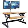 Rocelco 32'' Height Adjustable Standing Desk Converter with Anti Fatigue Mat Bundle - Sit Stand Computer Workstation Riser - Dual Monitor Retractable Keyboard Tray - Teak Wood Grain (R EADRT-MAFM)