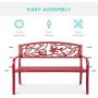Best Choice Products Outdoor 50in Steel Park Bench Porch Chair Yard Furniture w/Pastoral Bird Design Backrest, Slatted Seat - Red