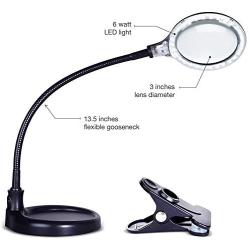 Brightech LightView Pro Flex Magnifying Lamp - 2 in 1 Clamp Table & Desk Lamp Energy Saving LED Ultra Bright Daylight Light, Great for Reading, Hobbies, Crafts, Workbench- Black