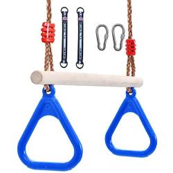 Flyzy Trapeze Swing bar with Rings Trapeze bar for Tree with Locking Carabiners&Tree Swing Hanging Straps for Indoor Jungle Gym Play Set and Outdoor Playground for Swingset ,Ninja line Backyard(Blue)