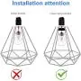 2 Pcs Vintage Metal Bulb Guard Cage Lamp Shade - Industrial Ecopower Lighting Holders Iron Wire Black Diamonds Shape Open Style for Ceiling Fan Light Bulb Covers Pendant Lighting Fixture Wall Lamp