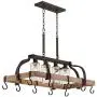 Eldrige Bronze Wood Pot Rack Linear Pendant Chandelier 36 1/2'' Wide Rustic Farmhouse Clear Seeed Glass 4-Light Fixture for Kitchen Island Dining Room - Franklin Iron Works Eldrige Bronze Wood Pot Rack Linear Pendant Chandelier 36 1/2'' Wide Rustic Farmhouse Clear Seeed Glass 4-Light Fixture for Kitchen Island Dining Room - Franklin Iron Works