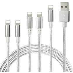 iPhone Charger Cable, CUGUNU 5 Pack[3/3/6/6/10FT] MFi Certified USB Type A to Lightning Cable Nylon Braided Charging Cord Compatible for iPhone X/Max/12/11/8/7/6/6S/5/5S/SE/Plus/iPad - Silver