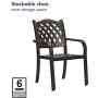 CW Chair Stackable Outdoor Patio Dining Chairs Rust-Free Cast Aluminum Frame with Arms, Lattice Weave Design Metal Furniture Set for Lawn Garden Backyard, Set of 2, Dark Brown