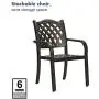 CW Chair Stackable Outdoor Patio Dining Chairs Rust-Free Cast Aluminum Frame with Arms, Lattice Weave Design Metal Furniture Set for Lawn Garden Backyard, Set of 2, Dark Brown