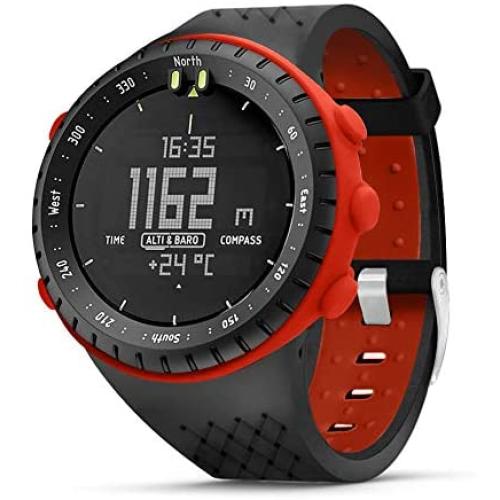 Sibode Compatible with Suunto Core Watch Band, Rubber Replacement Watch band, Soft Wrist Band Strap with Metal Clasp for Suunto Core Smart Watch (Black & Red)