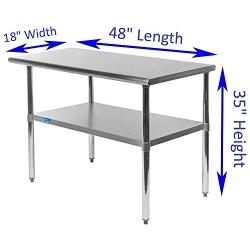 AmGood Stainless Steel Work Table | Metal Utility Table (Stainless Steel Work Table, 48'' Long x 18'' Deep)