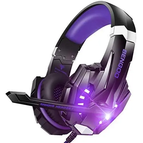 BENGOO G9000 Stereo Gaming Headset for PS4, PC, Xbox One Controller, Noise Cancelling Over Ear Headphones with Mic, LED Light, Bass Surround, Soft Memory Earmuffs (Purple) BENGOO G9000 Stereo Gaming Headset for PS4, PC, Xbox One Controller, Noise Cancelling Over Ear Headphones with Mic, LED Light, Bass Surround, Soft Memory Earmuffs (Purple)