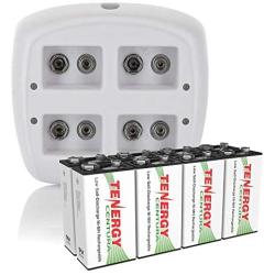 Tenergy TN136 4 Bay 9V Smart Charger with 8 Pieces 9V Tenergy Centura (Low Self Discharge) NiMH 200mah Rechargeable Batteries