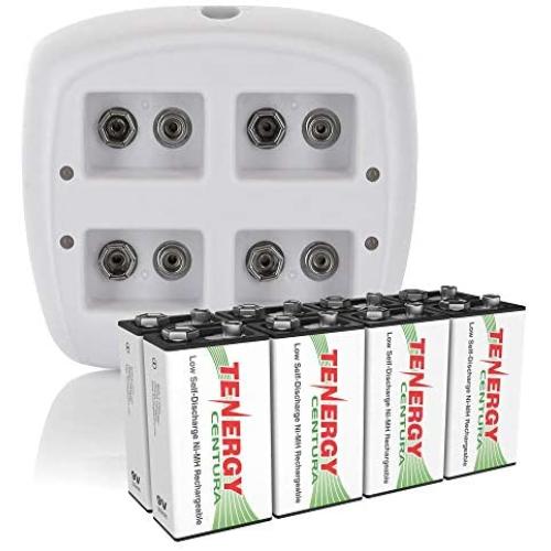 Tenergy TN136 4 Bay 9V Smart Charger with 8 Pieces 9V Tenergy Centura (Low Self Discharge) NiMH 200mah Rechargeable Batteries