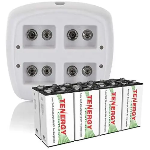 Tenergy TN136 4 Bay 9V Smart Charger with 8 Pieces 9V Tenergy Centura (Low Self Discharge) NiMH 200mah Rechargeable Batteries