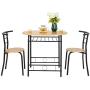 VINGLI 3 Piece Dining Set Small Dining Table and 2 Chairs Kitchen Breakfast Dining Table Set with Metal Frame and Wine Rack (Natural)