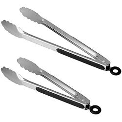 Lyxa SR Set of 9-inch and 12-inch Stainless Steel Kitchen Tongs with Locking, Metal Cooking Tongs with Non-Slip Grip,Perfect for Grilling, Barbecue (BBQ) and More (9'' & 12'')