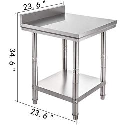 Mophorn Stainless Steel Work Table with Backsplash 24 x 24 x 34 Inch Commercial Food Prep Worktable Heavy Duty Prep Worktable Metal Work Table with Adjustable Feet for Restaurant, Home and Hotel