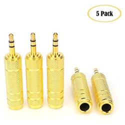 SiYear (5 Pack) 3.5mm 1/8'' Male Plug TRS to 6.35mm 1/4'' Female Stereo Jack Adaptor-Gold Plated Converte,for Audio Earphone ,Headphones ect