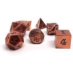 Legendary Copper Metal Polyhedral Dice Set with Black Signature Font - 7 Piece Collection