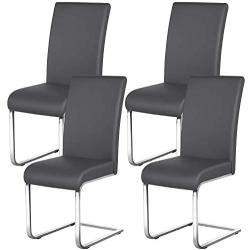 Yaheetech 4pcs Dining Chairs Armless Dining/Living Room Kitchen Chairs PU Leather Upholstered Seat and Metal Legs Side Chairs with High Back Modern, Gray