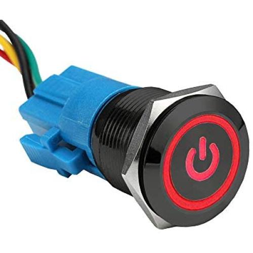 ESUPPORT Black 19mm 12V 5A Power Symbol Angel Eye Halo Car Red LED Light Metal Push Button Toggle Switch Socket Plug Wire Waterproof