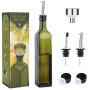 Aozita 17oz Glass Olive Oil Bottle - 500ml Green Oil & Vinegar Cruet with Pourers and Funnel - Olive Oil Carafe Decanter for Kitchen