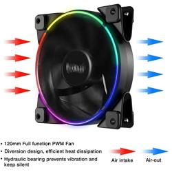 Pccooler 120mm Single Fan Moonlight Series, 3-PIN RGB LED Computer Case Fan - PWM PC Cooling Fan - Dual Light Loop Quiet Fan/Multiple Light Modes for PC Cases (Only PC-3M120 Replacement Fan)