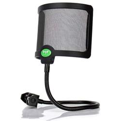 Techson Pop Filter, Microphone Dual Layered Wind Pop Screen, Studio Mic Shield with Adjustable Mount and 360° Flexible Metal Gooseneck Holder (7 inches U-Shape)