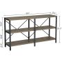 KICODE Rustic Console Table, 55 Inch Sofa Table with Storage Shelf, Industrial Hallway Table, 3 Shelf Open Bookshelf (Dark Gray Oak)