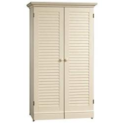 Sauder Harbor View Craft and Sewing Armoire with Table, Antiqued White finish