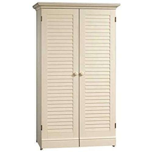 Sauder Harbor View Craft and Sewing Armoire with Table, Antiqued White finish