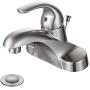 WOWOW Bathroom Faucet 1 Handle Low Arc Single Handle 4 inch Centerset Bathroom Sink Faucet with Pop Up Drain Assembly Basin Mixer Tap Brushed Nickel Vanity Faucets