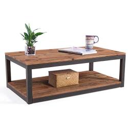 Care Royal Vintage Industrial Farmhouse 43.3 inches Coffee Table with Storage Shelf for Living Room, Accent Cocktail Table, Real Natural Reclaimed Wood, Sturdy Rustic Brown Metal Frame, Easy Assembly