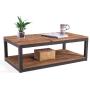 Care Royal Vintage Industrial Farmhouse 43.3 inches Coffee Table with Storage Shelf for Living Room, Accent Cocktail Table, Real Natural Reclaimed Wood, Sturdy Rustic Brown Metal Frame, Easy Assembly